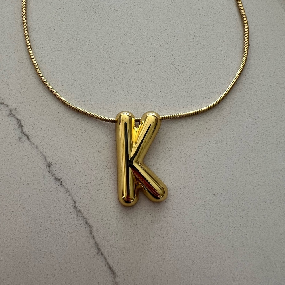 Gold Bauble Bar 'K' Necklace